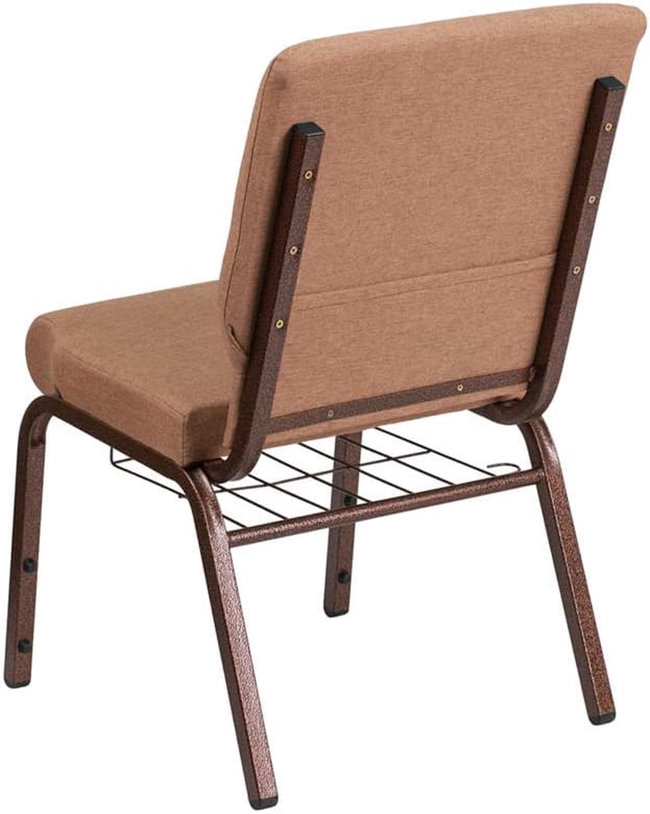Alt view image 3 of 14 - Flash Furniture Hercules Series 18.5''W Caramel Fabric Church Chair with 4.25'' Thick Seat, Cup Book Rack - Copper Vein Frame