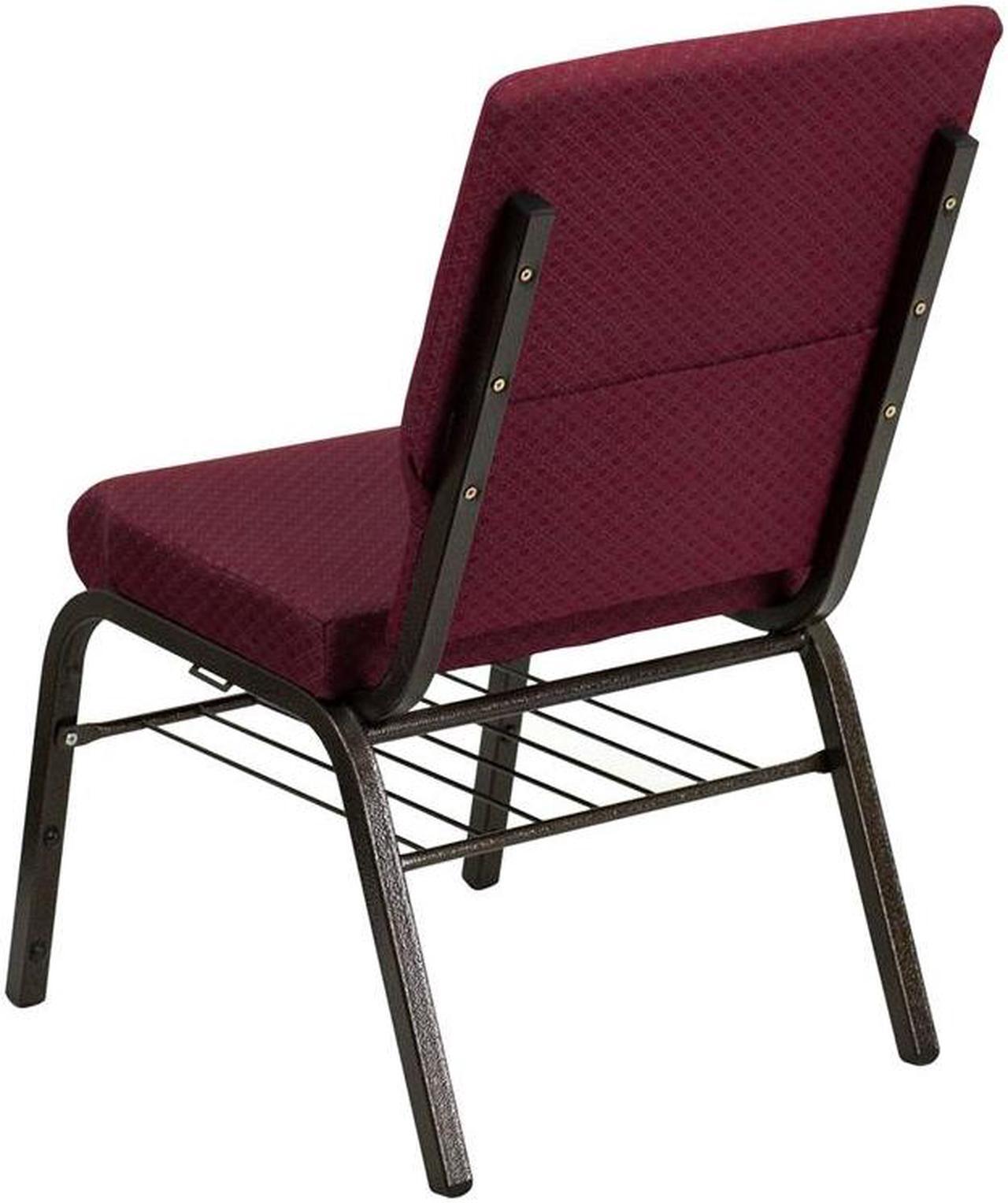 Alt view image 19 of 20 - HERCULES Series 18.5''W Church Chair in Burgundy Patterned Fabric with Book Rack - Gold Vein Frame