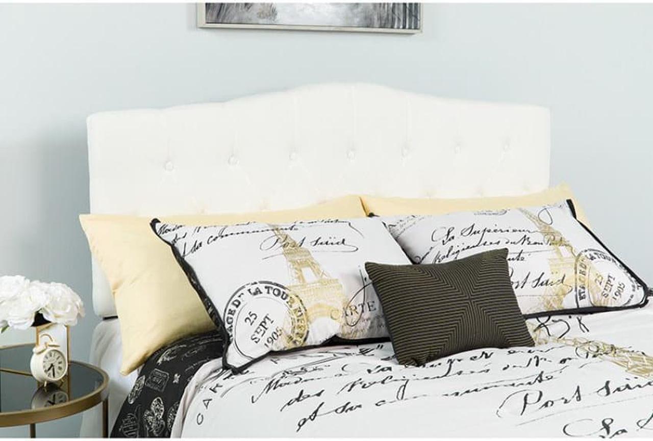 Main image of Flash Furniture Lexington Upholstered Queen Size Headboard with Decorative Nail Trim in White Fabric
