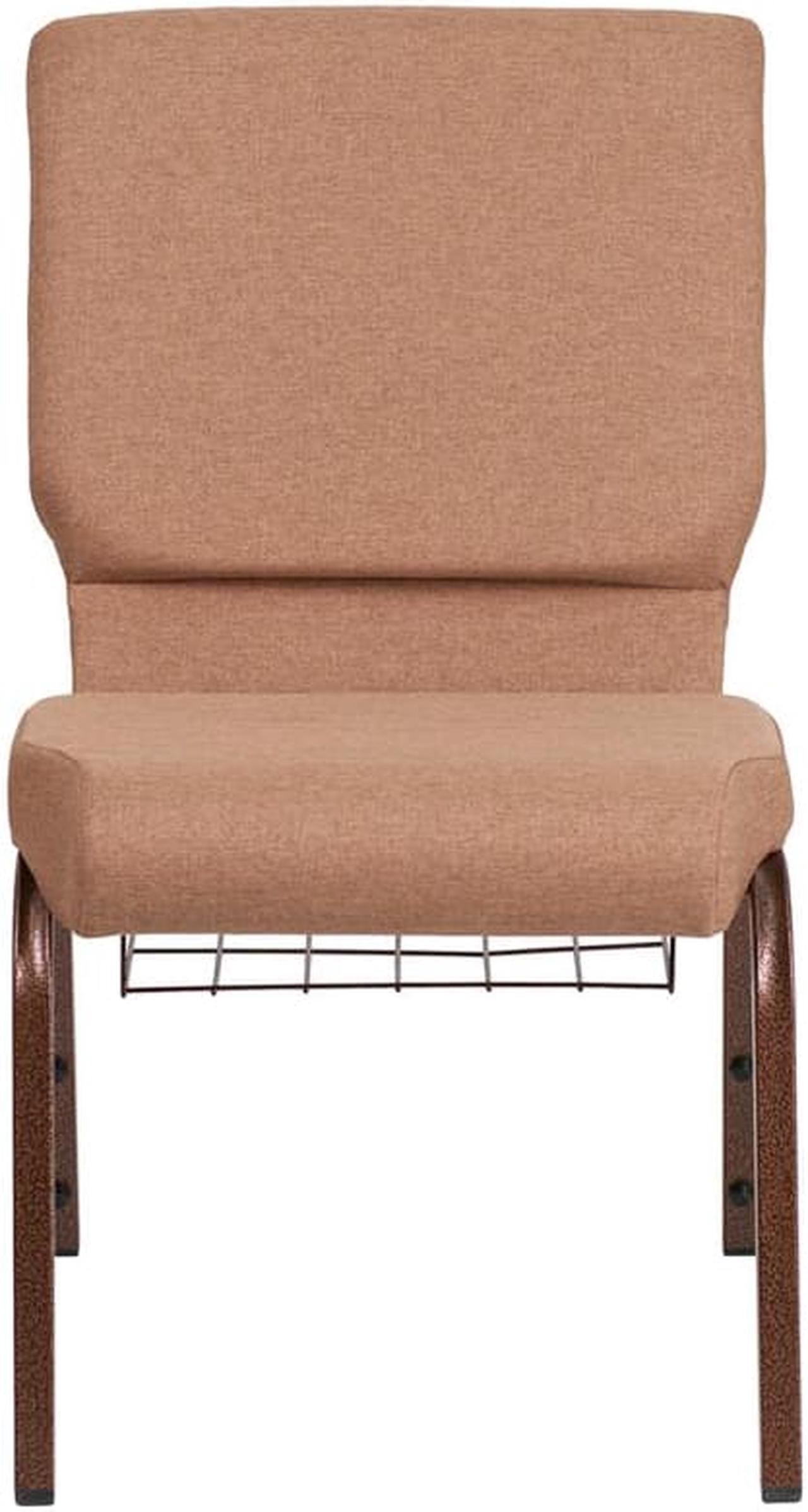 Alt view image 4 of 14 - Flash Furniture Hercules Series 18.5''W Caramel Fabric Church Chair with 4.25'' Thick Seat, Cup Book Rack - Copper Vein Frame