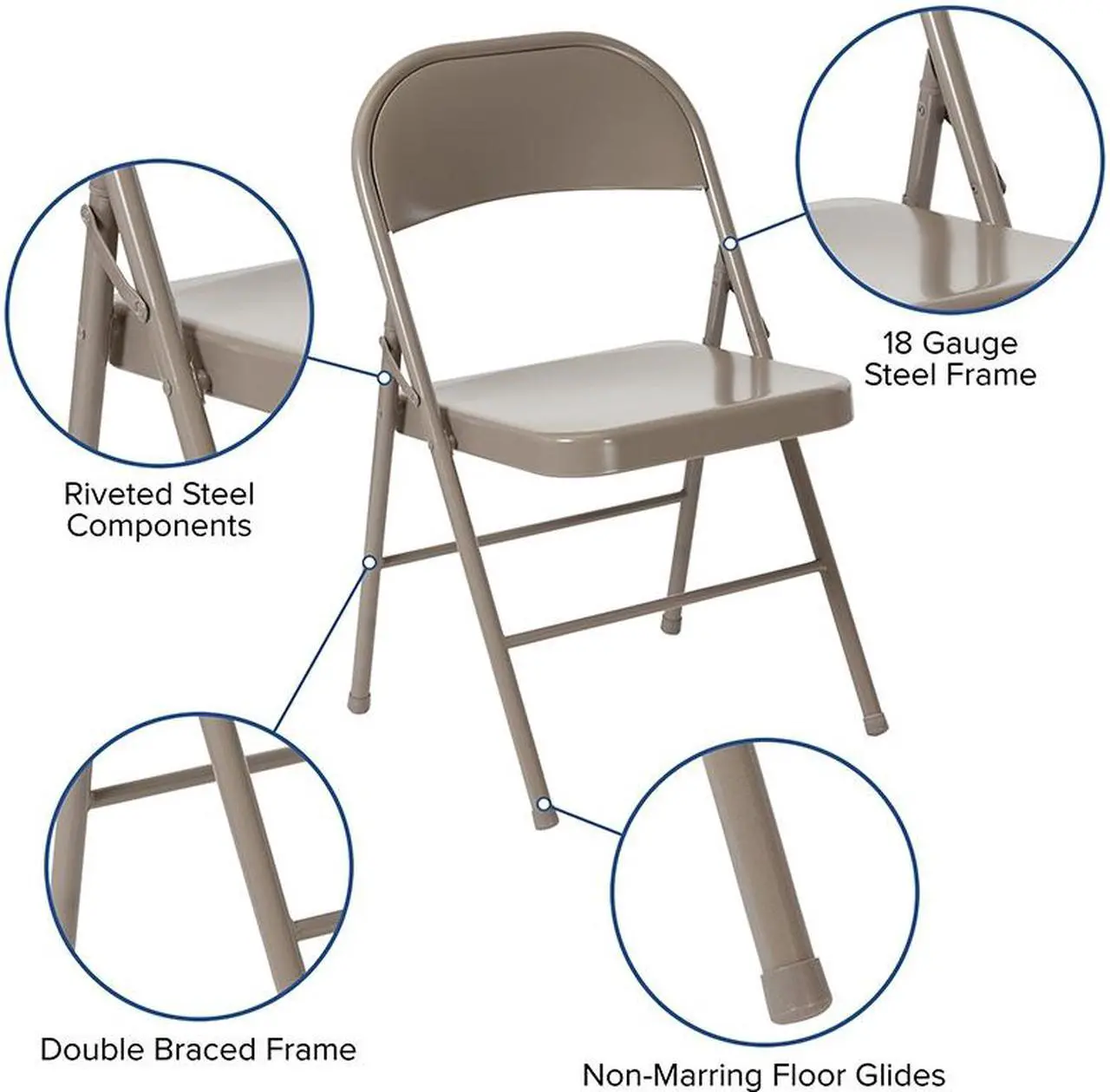 Alt view image 15 of 20 - 2 Pk. HERCULES Series Double Braced Gray Metal Folding Chair