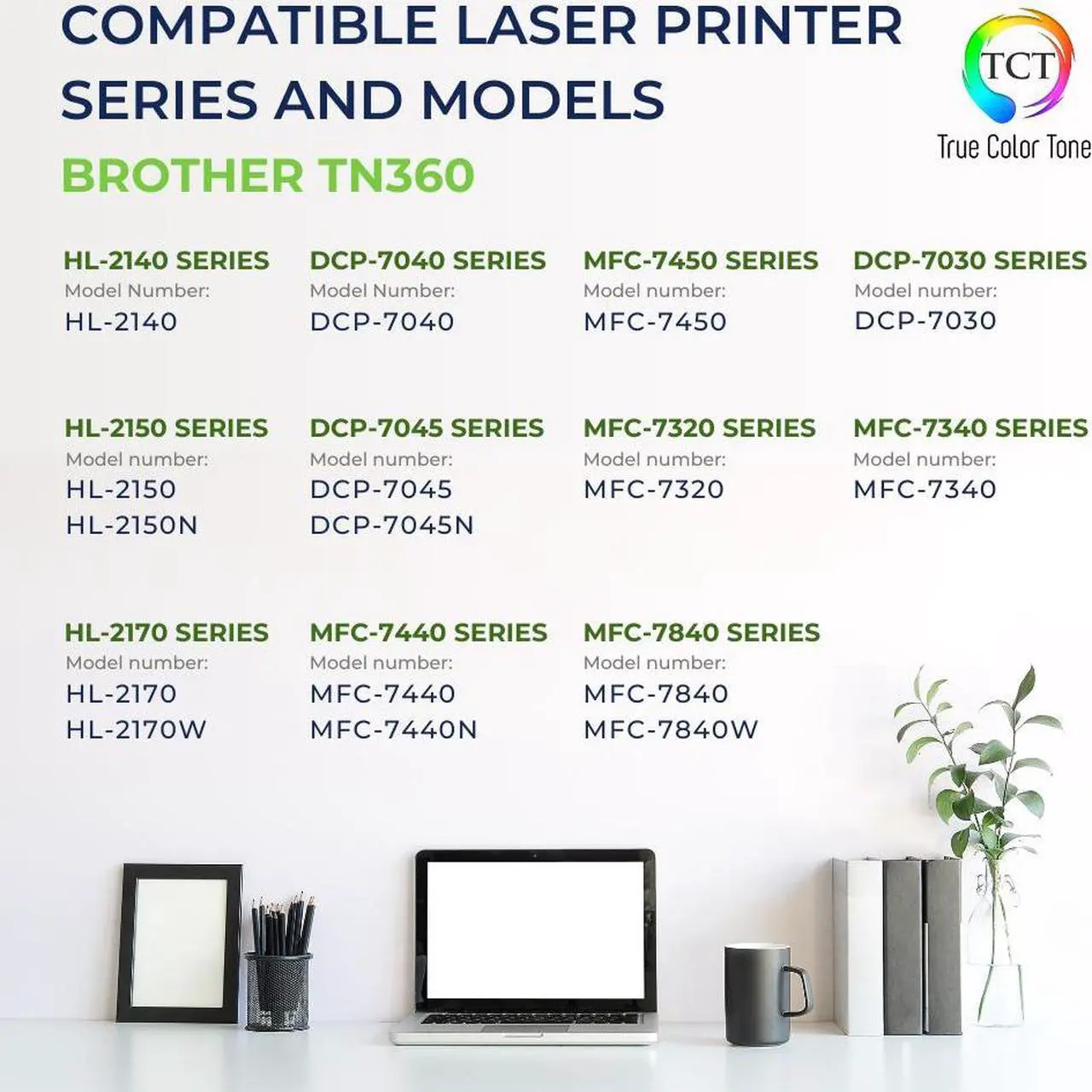 Alt view image 2 of 6 - True Color Toner TN360 Toner Cartridge 2 Pack - Premium Compatible Replacement for Brother TN-360 TN360 Black Works With Brother HL-2140 2150N 2170W DCP-7030 7045N MFC-7320 7345N 7450 7840W