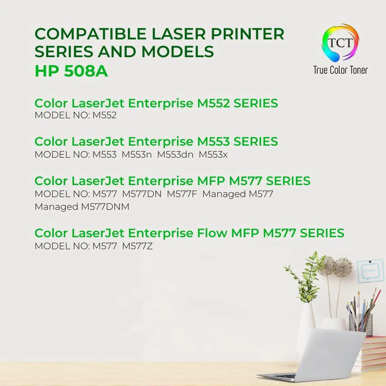 Alt view image 2 of 6 - True Color Toner 508A Black Toner Cartridge 2 Pack - Premium Compatible Replacement for HP 508A CF360A Black Works With HP LaserJet Enterprise M552 M553 M577