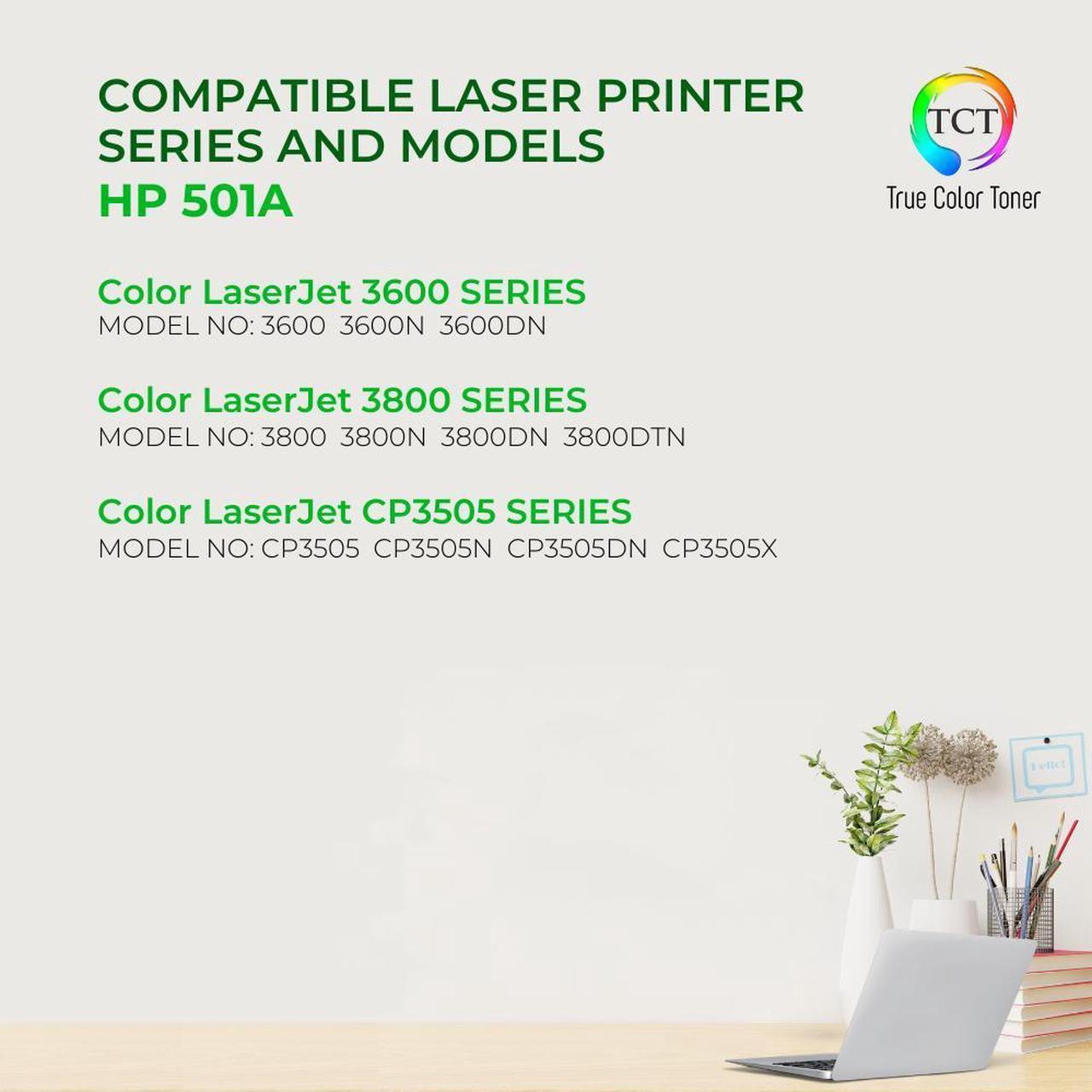 Alt view image 2 of 6 - True Color Toner 501A 503A Toner Cartridge 4 Pack - Premium Compatible Replacement for HP 501A 503A Q6470A Q7581A Q7582A Q7583A Works With HP Color LaserJet 3800DN 3800DTN CP3505