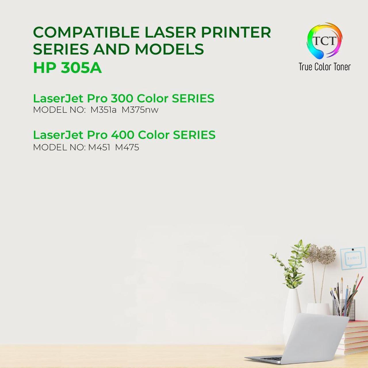 Alt view image 2 of 6 - True Color Toner 305A Toner Cartridge 4 Pack - Premium Compatible Replacement for HP 305A CE410A CE411A CE412A CE413A Works With HP LaserJet Pro M351A M375NW M451 M475
