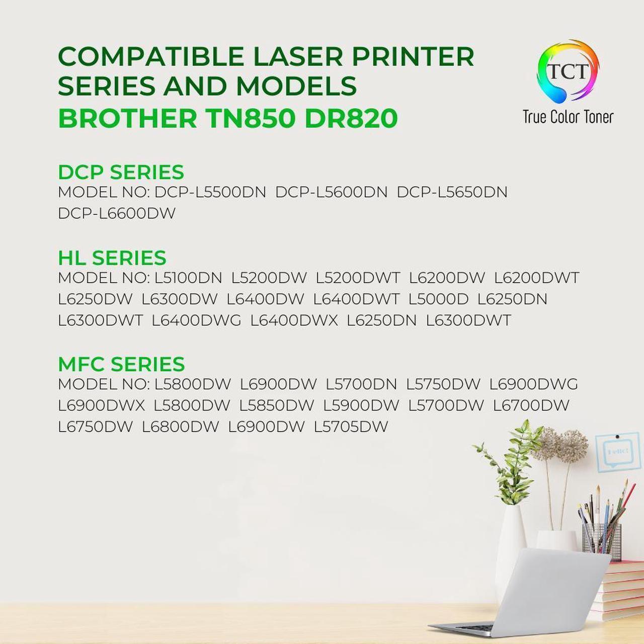Alt view image 2 of 6 - True Color Toner TN850 Toner Cartridge 2 Pack and DR820 Drum Unit - Premium Compatible Replacements for Brother DCP-L5500DN HL-L5000D L6400DWT MFC-L5800DW L6900DW