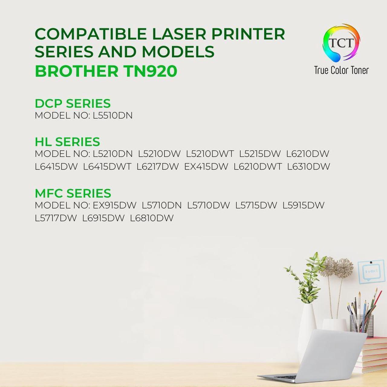 Alt view image 2 of 6 - TCT TN920 Toner Cartridge 2 Pack - Premium Compatible Replacement for Brother TN920 TN-920 Works With Brother HL-L5210DN L5210DW L5210DWT L5215DW DCP-L5510DN