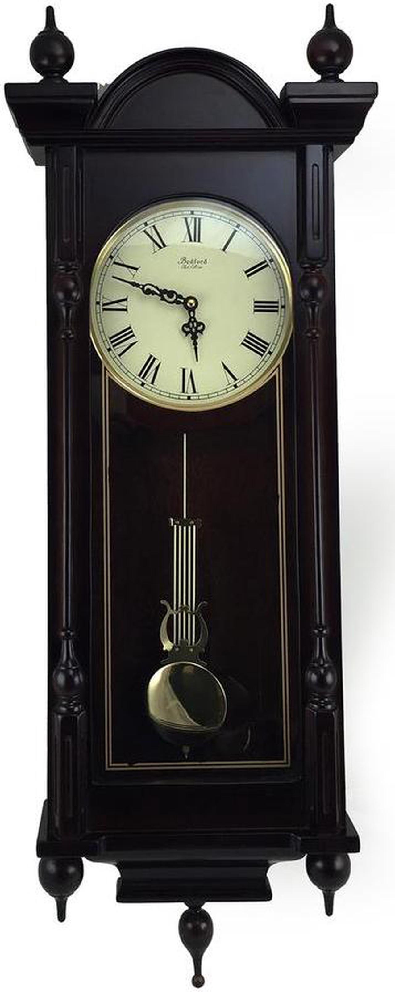 Main image of Bedford Clock Collection 31" Antique Mahogany Cherry Oak Chiming Wall Clock with Roman Numerals