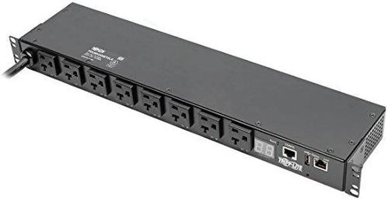 Alt view image 8 of 20 - Tripp Lite 1.9kW Single-Phase Switched PDU, LX Platform Interface, 120V Outlets (8 x 5-15/20R), NEMA L5-20P, 12.0 Feet Cord, 1U Rack, TAA (PDUMH20NET2LX)