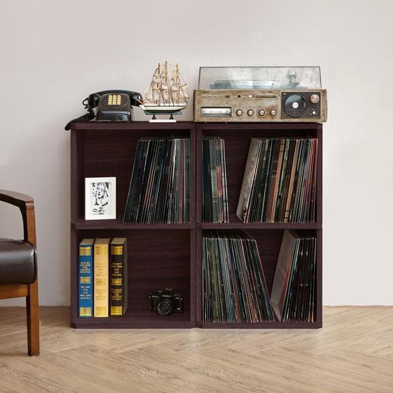 Alt view image 6 of 20 - Way Basics 29.1"H 2-Shelf Vinyl Record Storage Cube And LP Record Album Modern Eco Shelf, Espresso Wood Grain - Lifetime Guarantee