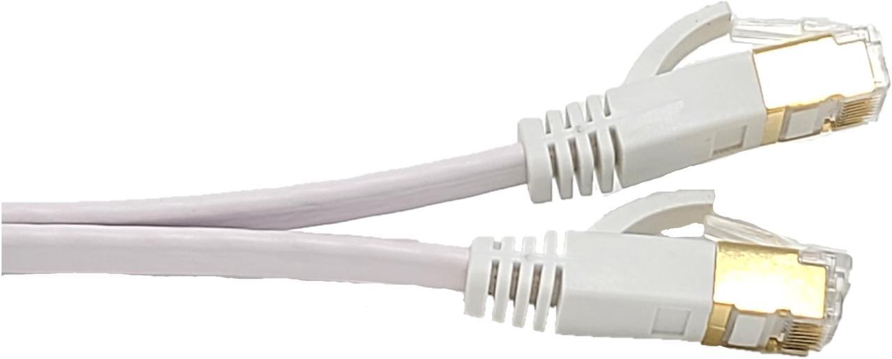 Micro Connectors 50 Feet Cat7 Shielded RJ45 Flat Patch Cable with Cable Clips White (E11-050FL-W)