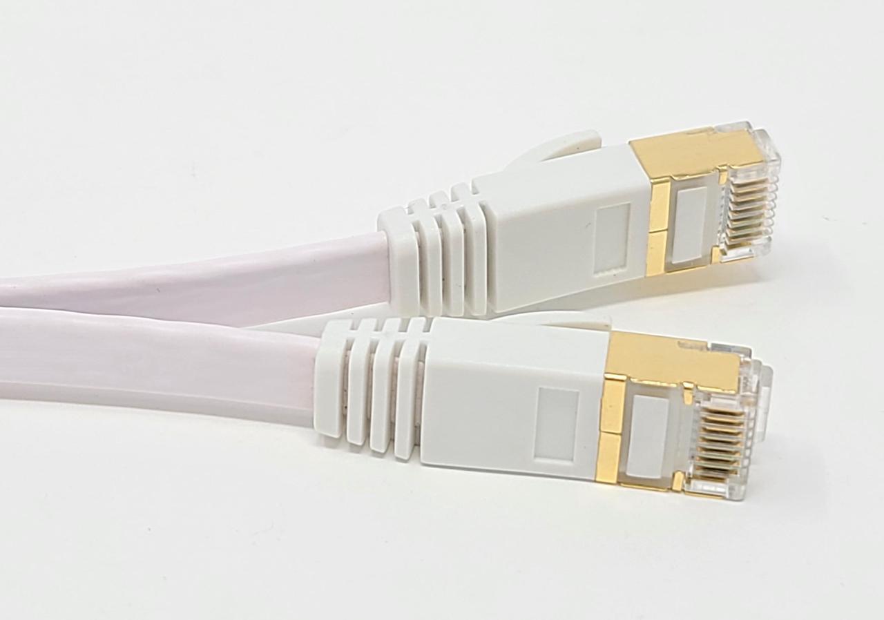 Micro Connectors 75 Feet Cat7 Shielded RJ45 Flat Patch Cable with Cable Clips White (E11-075FL-W)