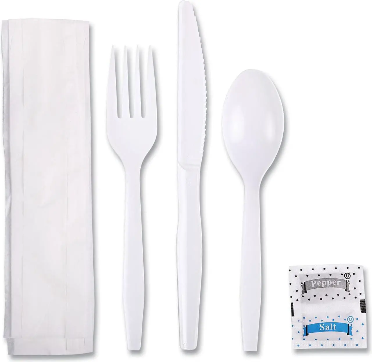 Alt view image 3 of 4 - Boardwalk FKTNSMWPSWH Six-Piece Cutlery Kit, Condiment / Fork / Knife / Napkin / Teaspoon, White, 250 / Carton
