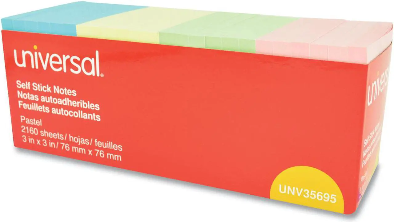 Alt view image 2 of 20 - Universal Self-Stick Note Pads, 3" x 3", Pastel, 90-Sheet, 24/Pack