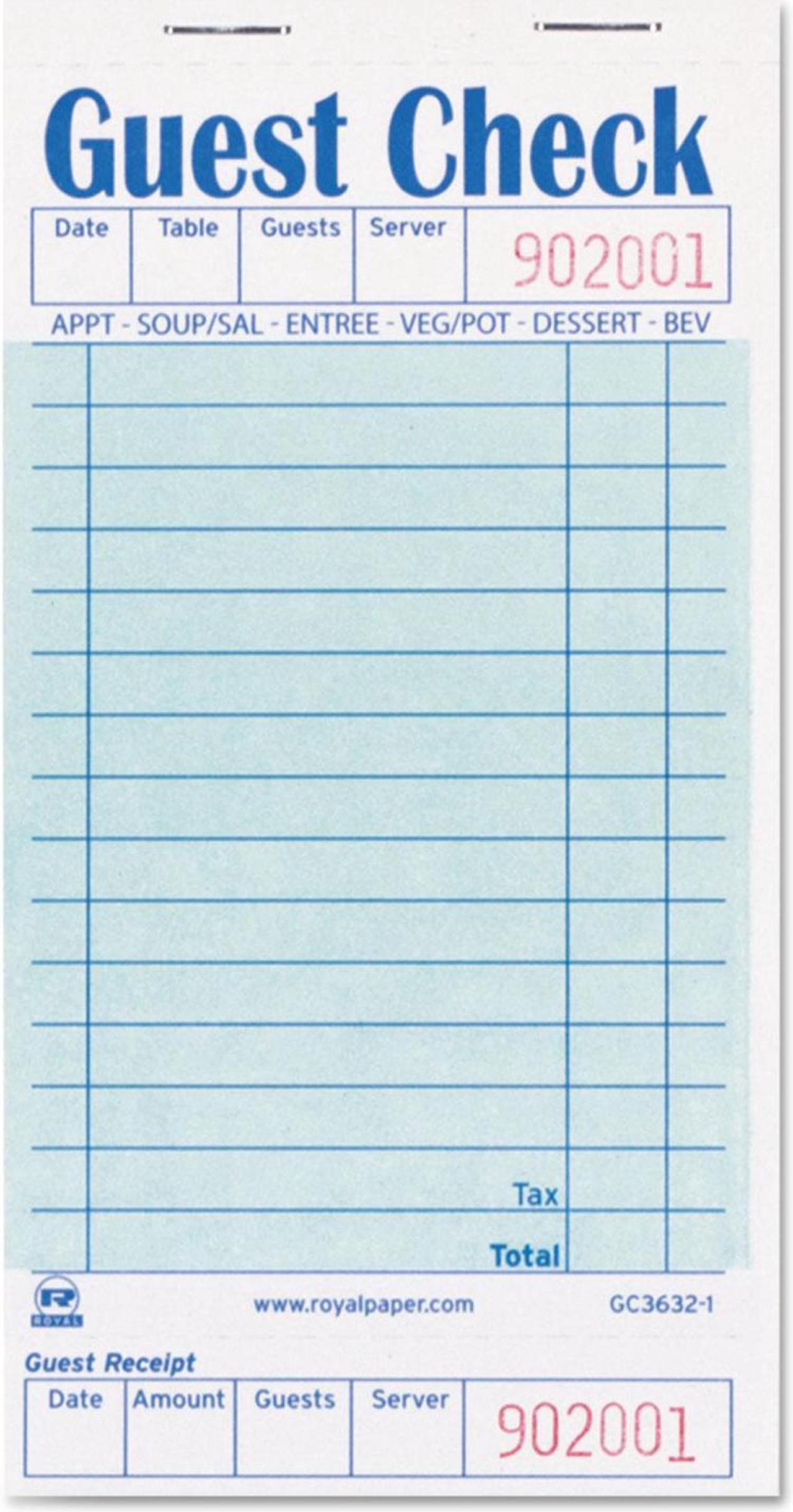 Alt view image 2 of 3 - Royal Guest Check Book 3 1/2 x 6 7/10 50/Book 50 Books/Carton GC36321
