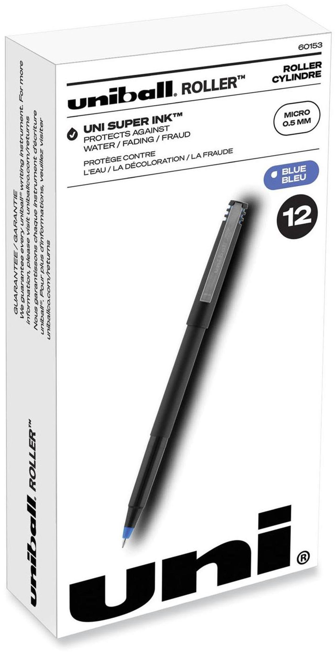 Alt view image 6 of 8 - uni-ball Stick Roller Ball Pen Micro 0.5mm Blue Ink Black Matte Barrel Dozen