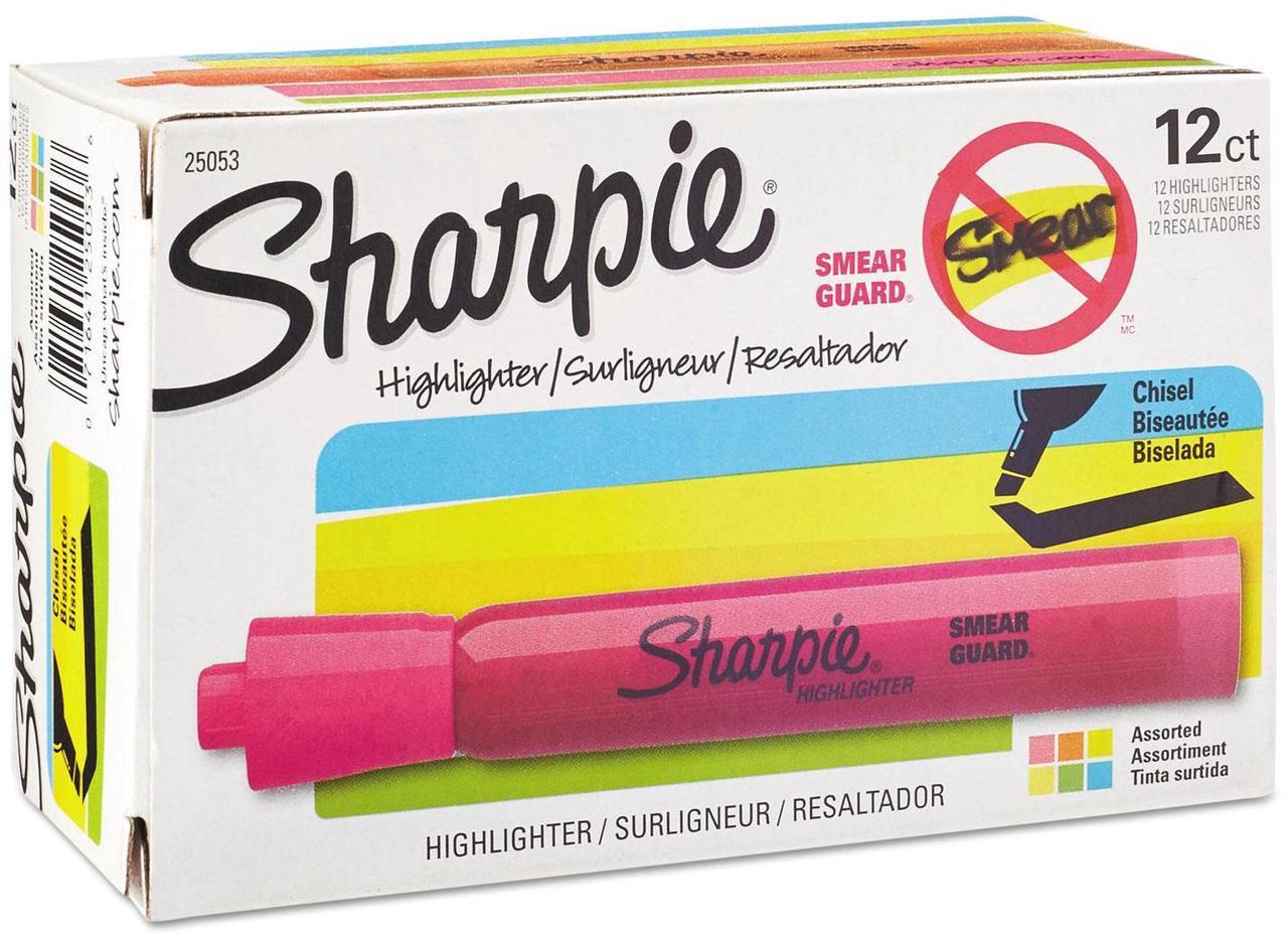 Alt view image 7 of 11 - SHARPIE 25053 Smear Guard Highlighter Set, Chisel Tip Fluorescent Colors PK12