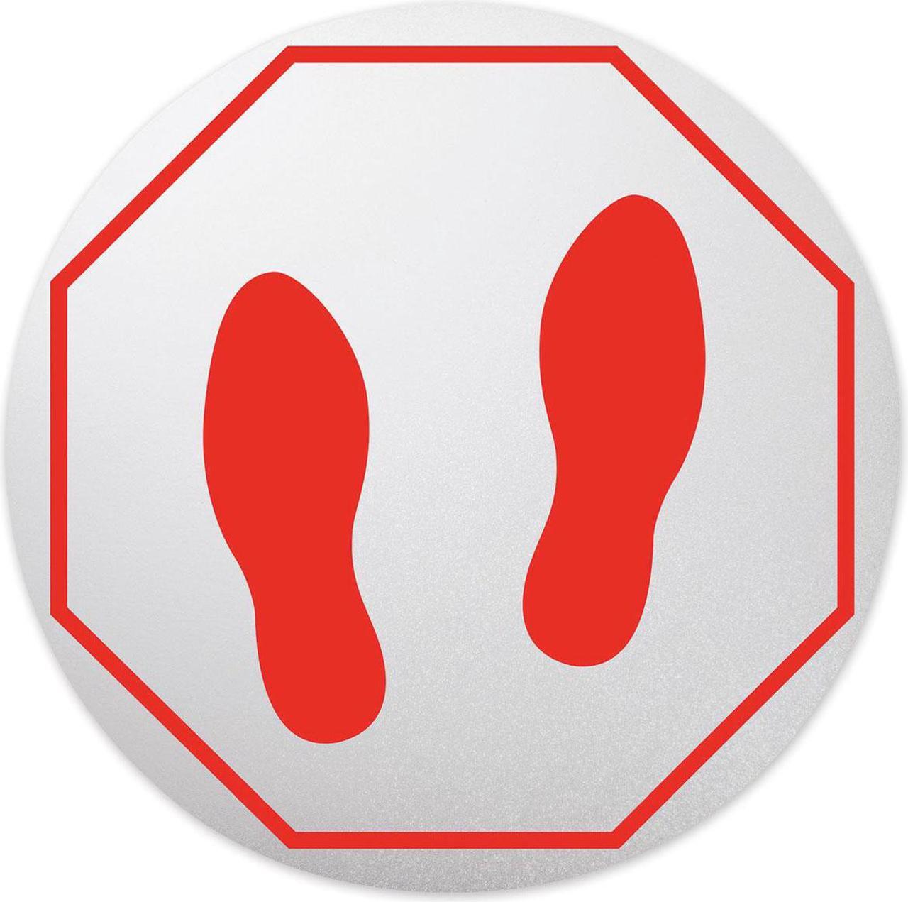 Main image of deflecto Personal Spacing Discs, Feet, 20 dia, Clear/Red PSDD20FPSS6