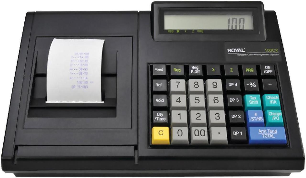 Main image of Royal 100Cx Portable Battery/AC Powered Cash Register (82175Q) - Black