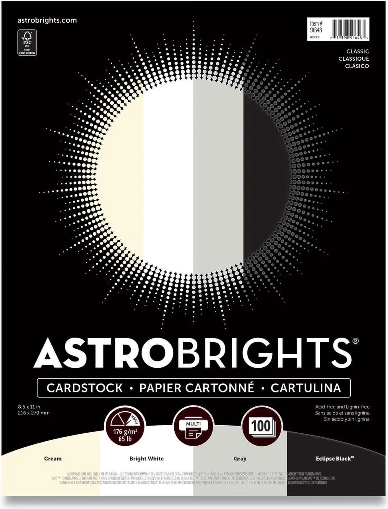 Alt view image 4 of 8 - Astrobrights 65 lb. Cardstock Paper 8.5" x 11" Classic Assortment 100 Sheets/Ream (91648)