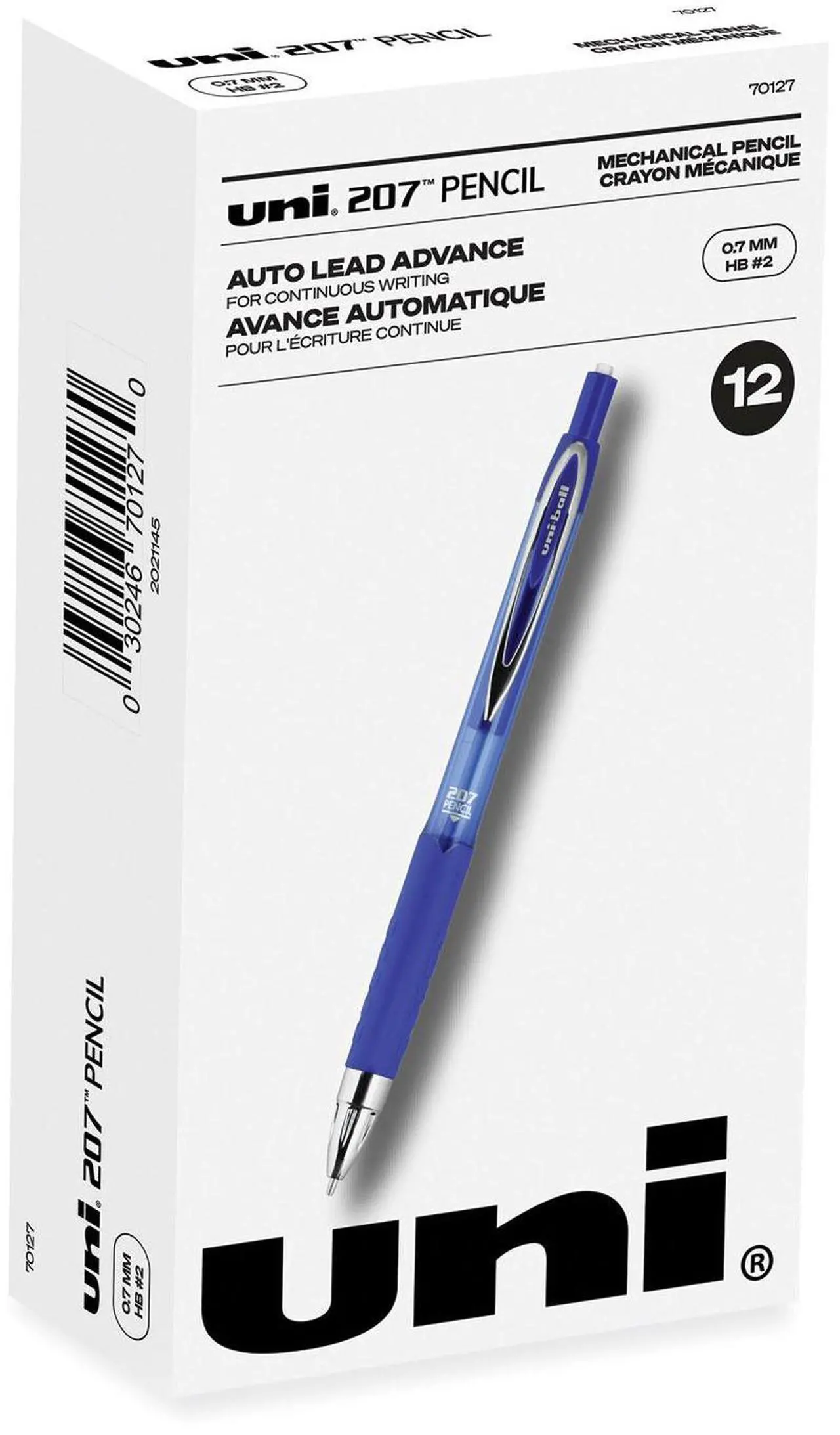 Main image of Uni-ball 207 Mechanical Pencil, 0.7 mm, HB (#2), Black Lead, Blue Barrel, Dozen