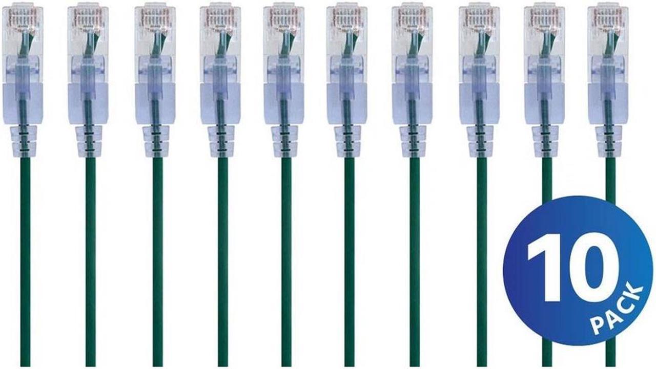 Monoprice Cat6A Ethernet Patch Cable - 10 Feet - Green (10 Pack) Snagless RJ45 550Mhz UTP Pure Bare Copper Wire 10G 30AWG - SlimRun Series