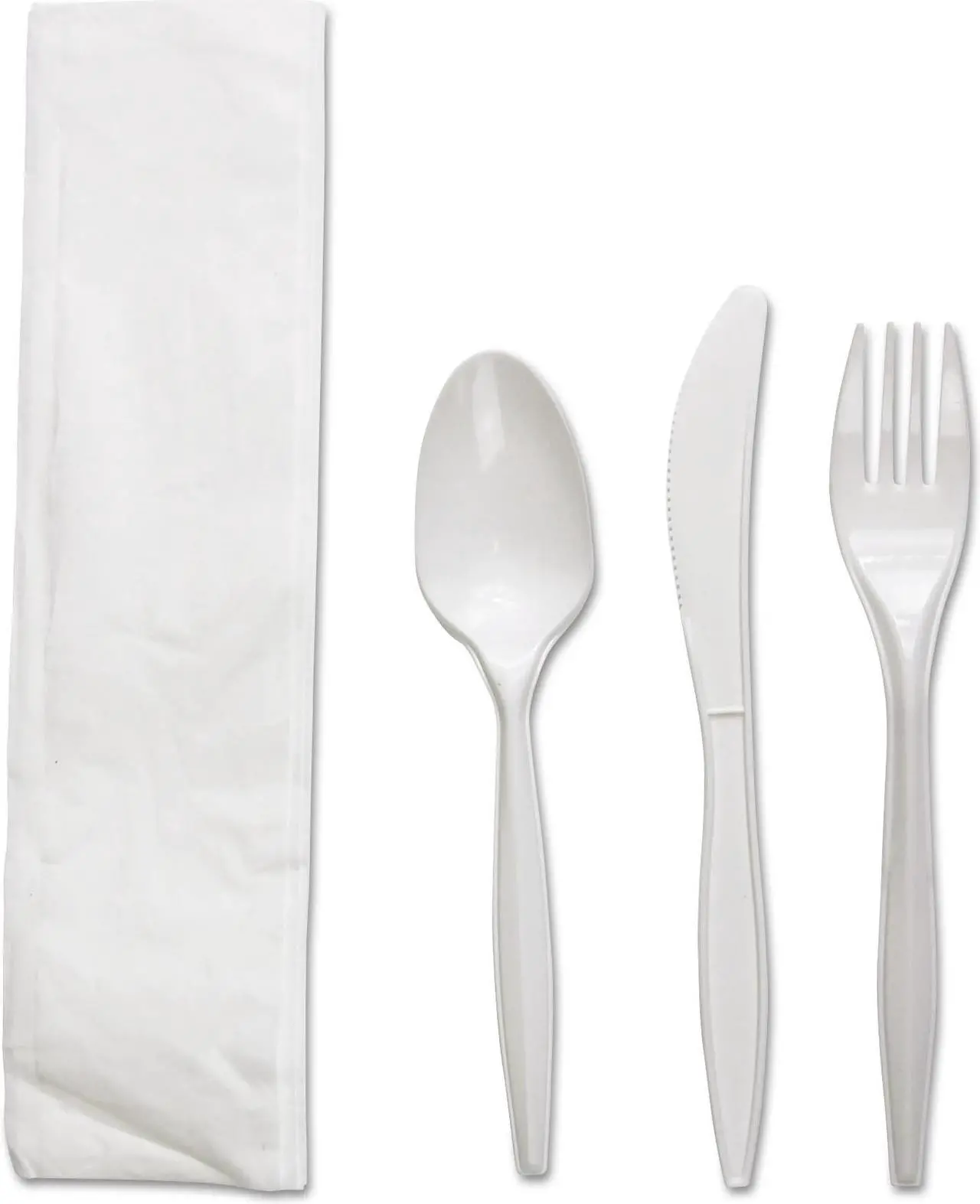Alt view image 3 of 3 - Boardwalk BWKFKTNMWPPWH Four-Piece Cutlery Kit, Fork/Knife/Napkin/Teaspoon