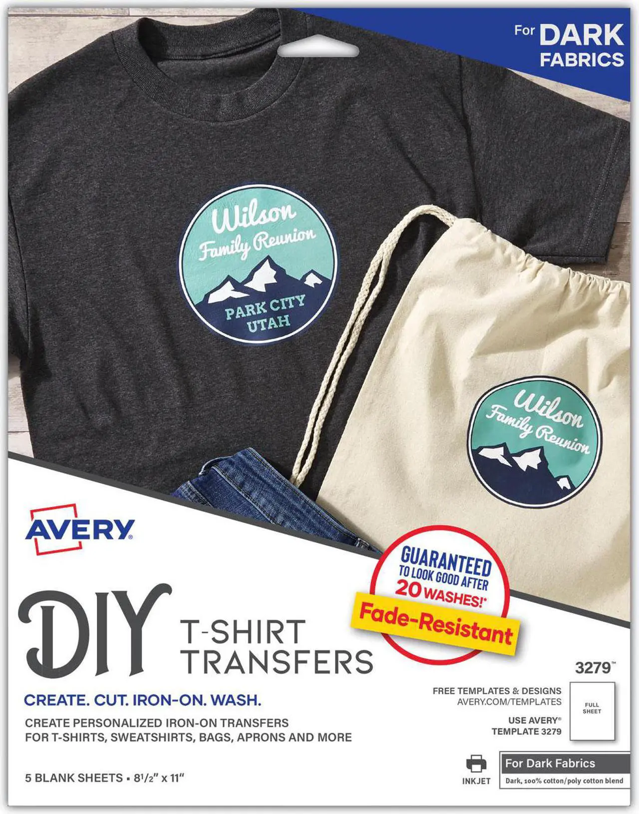 Alt view image 2 of 2 - Avery Dennison Dark T-Shirt Transfers Letter 8.5 Inch x 11 Inch Matte 5 Transfers Iron-on Transfer 3279
