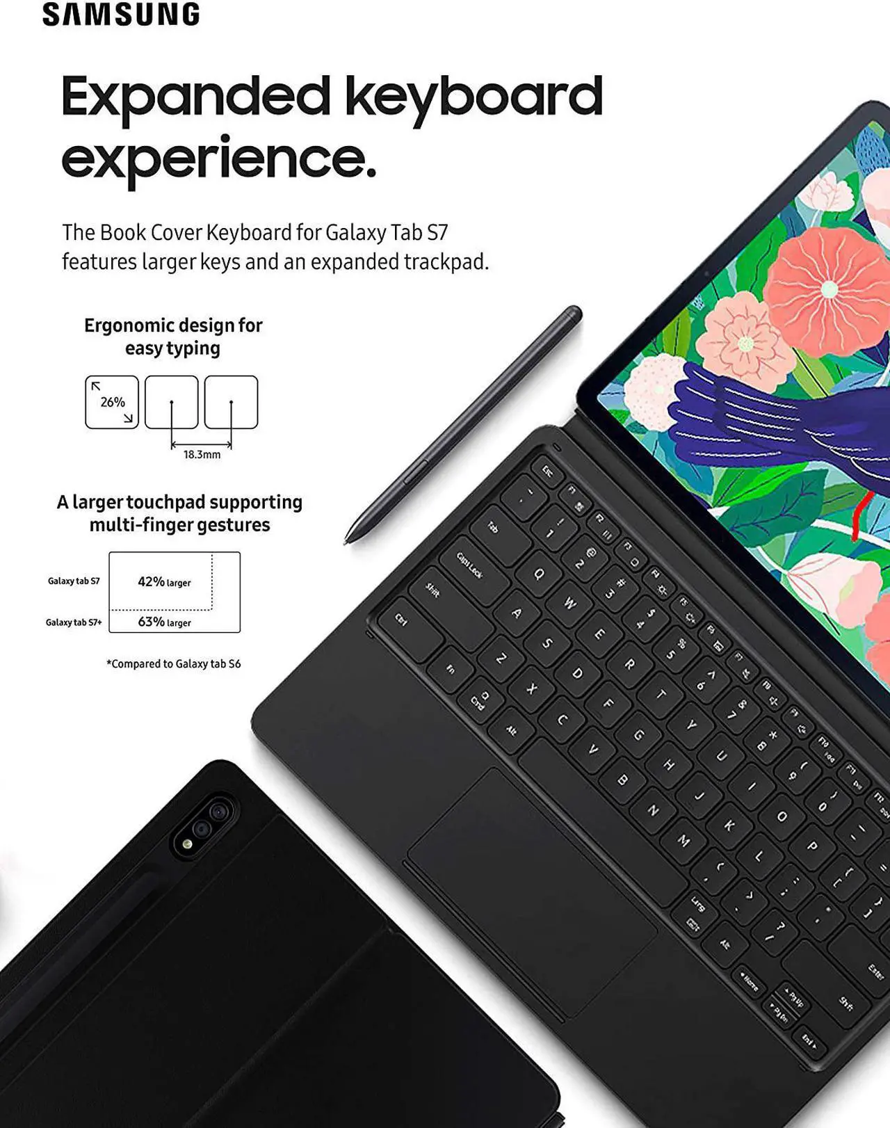 Alt view image 17 of 20 - Samsung Galaxy Tab S7 Book Cover KeyboardEF-DT870UBEGUJ Black