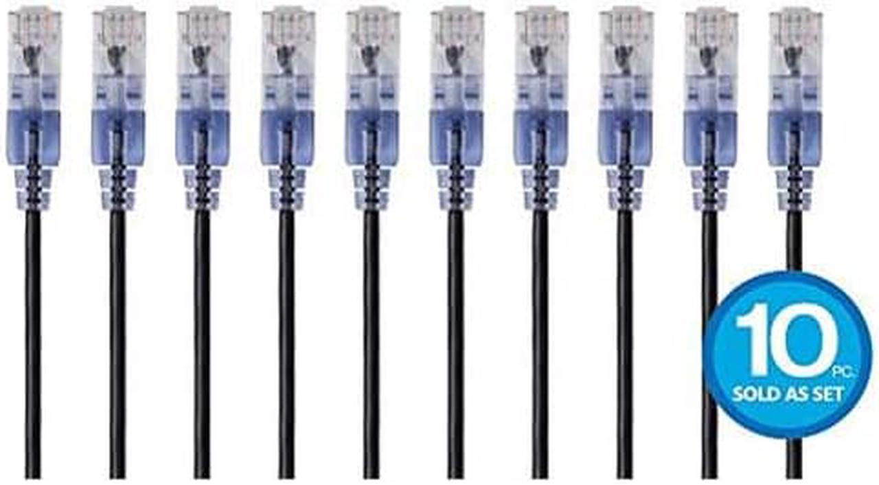 Monoprice Cat6A Ethernet Network Patch Cable - 25 Feet - Black (10 Pack) Snagless RJ45, Stranded, 550Mhz, UTP, Pure Bare Copper Wire, 10G, 30AWG - SlimRun Series