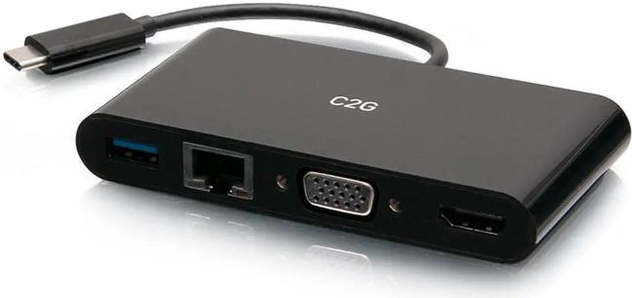 Alt view image 2 of 5 - C2G USB C to HDMI, VGA, USB A & RJ45 Adapter - 4K 30Hz - Black - for Notebook/Tablet PC - USB 3.1 Type C - 4K, Full HD - 3840 x 2160, 1920 x 1200 - 1 x USB 3.0 - USB Type-A - USB Type-C - 1 x RJ-4