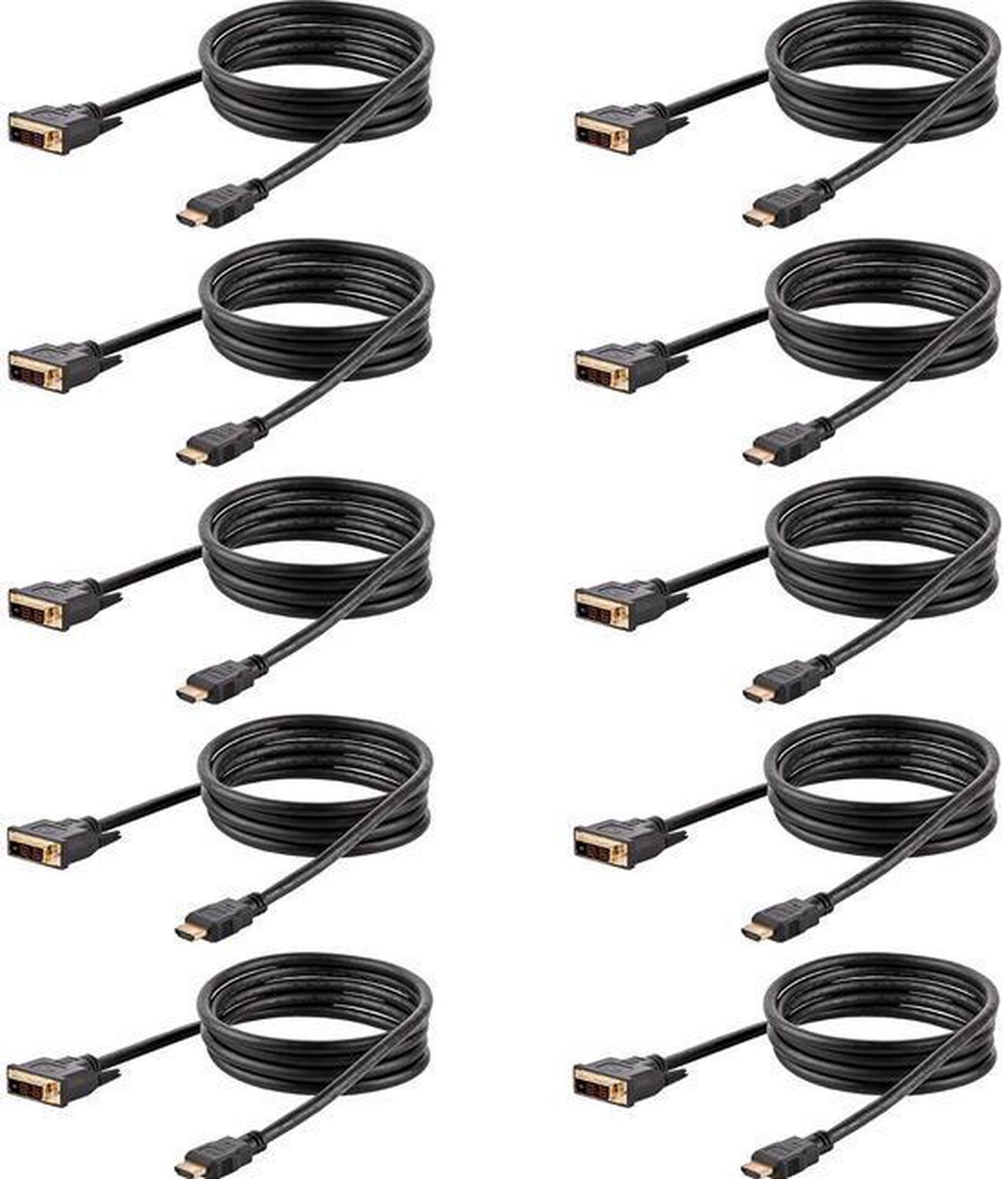 StarTech 6ft 1.8m HDMI to DVI Cable DVI-D to HDMI Display Cable 1920x1200p 10 Pack Black HDMI to DVI-D Adapter Cord M/M HDMIDVIMM610PK