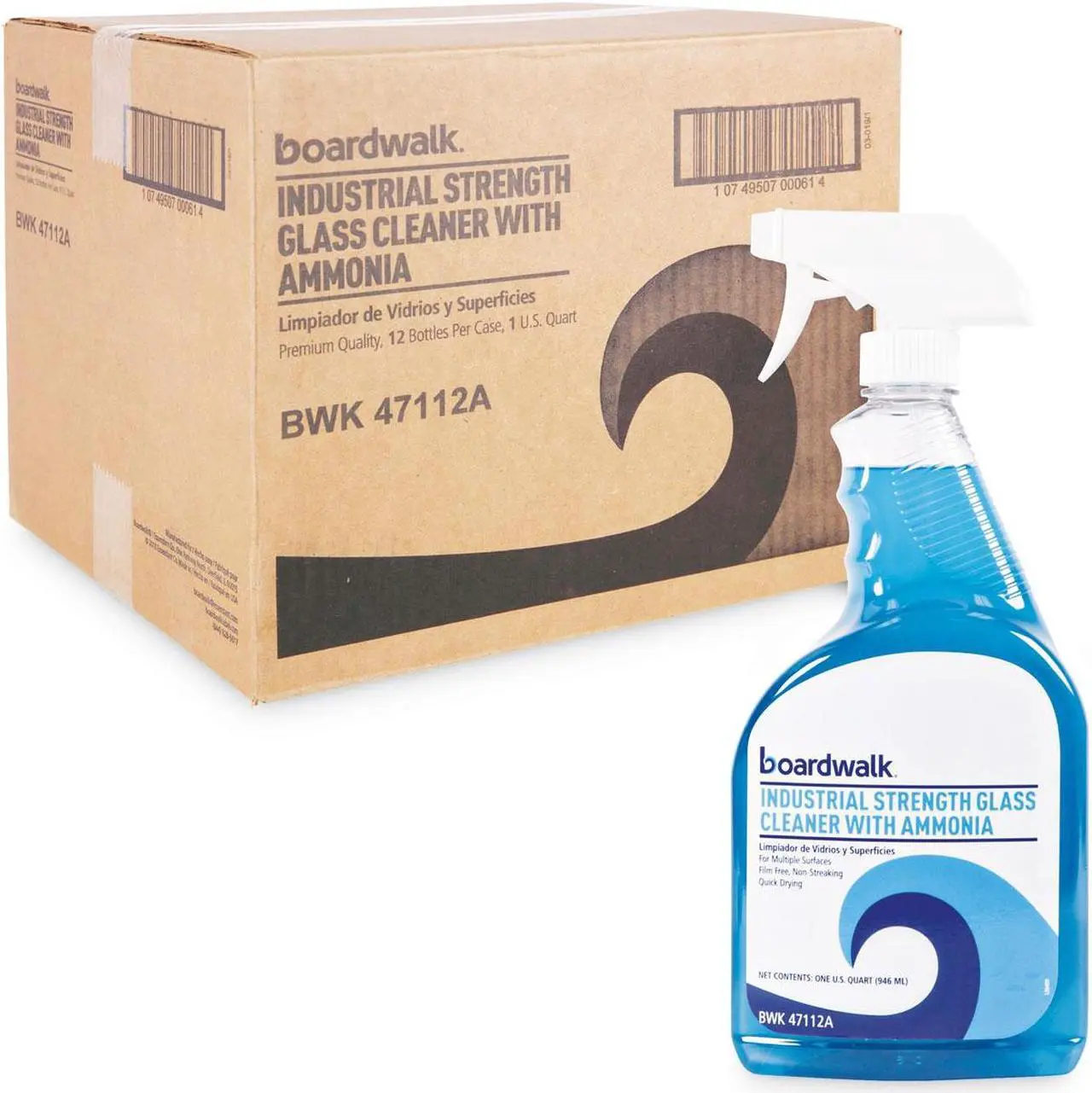 Main image of Boardwalk BWK47112AEA Industrial Strength Glass Cleaner with Ammonia, 32 oz. Trigger Bottle