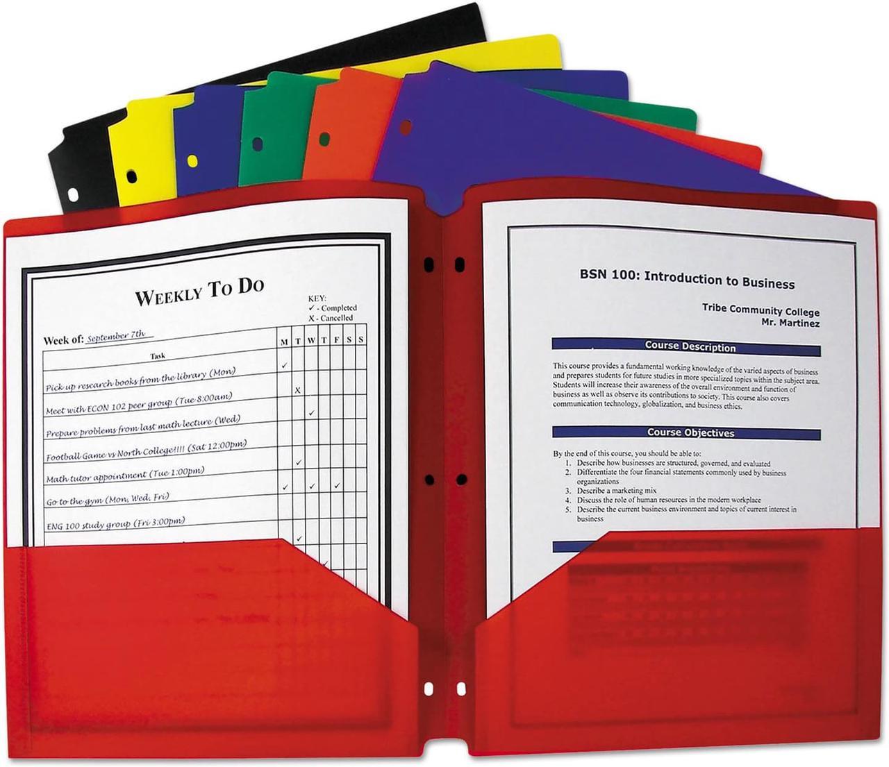 Alt view image 6 of 18 - C-Line Two-Pocket Heavyweight Poly Portfolio Folder w/3-Hole Punch Letter Assorted 33930