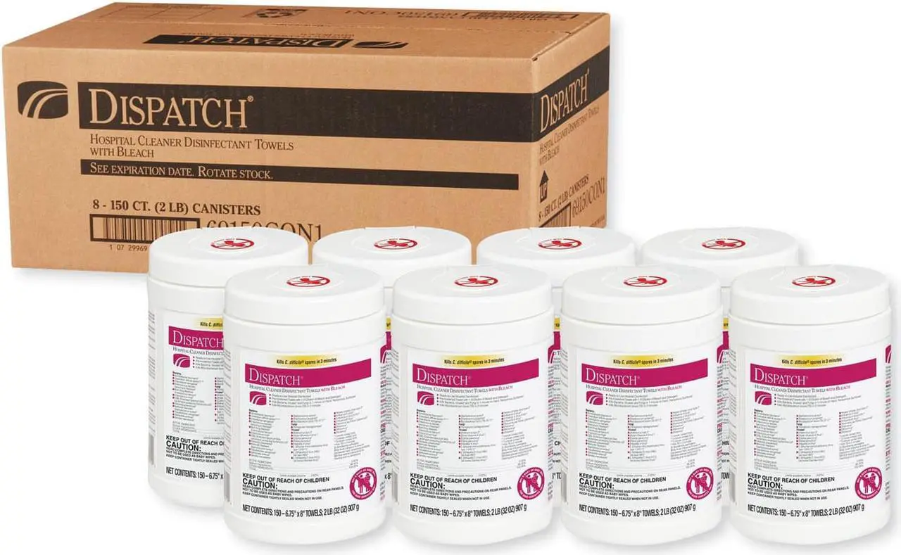 Alt view image 14 of 20 - Clorox CLO 69150 Dispatch Hospital Cleaner Disinfectant Towels with Bleach Wipes Canister (150 CT.)