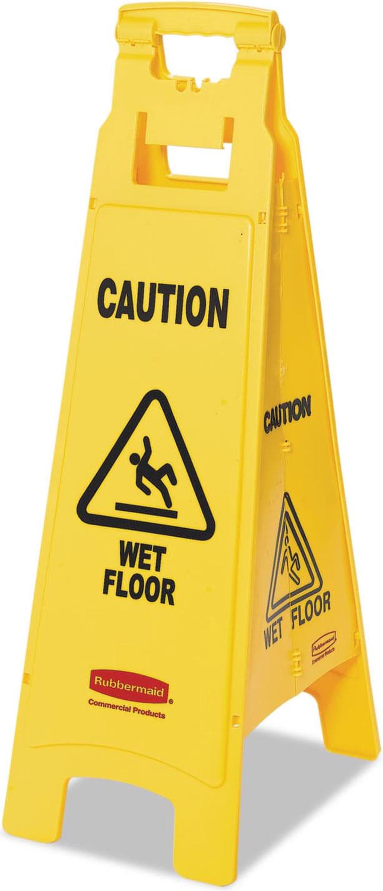 Alt view image 2 of 7 - Rubbermaid Commercial Caution Wet Floor Floor Sign 4-Sided Plastic 12 x 16 x 38 Yellow 611477YEL