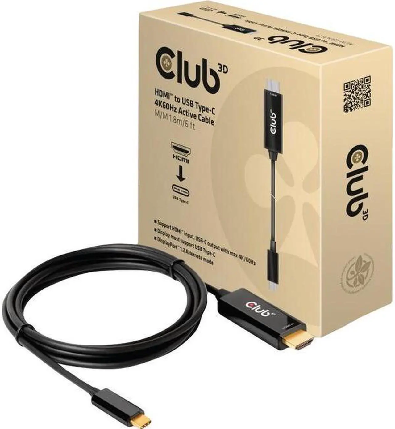 Alt view image 5 of 5 - Club 3D HDMI to USB Type-C 4K60Hz Active Cable M/M 1.8m/6 ft - 6 ft HDMI/USB-C A/V Cable for Audio/Video Device, Notebook, Tablet, PC, TV, Monitor, Projector