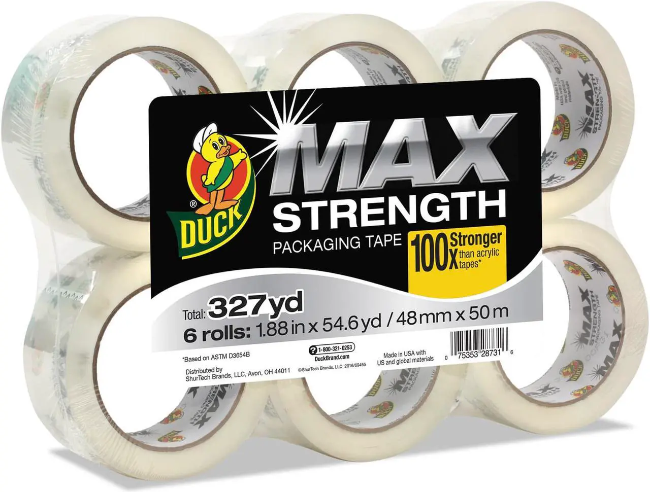 Alt view image 2 of 7 - Duck 241513 Max Packaging Tape, 1.88 Inch X 54.6 Yds, 3 Inch Core, Crystal Clear, 6/Pack