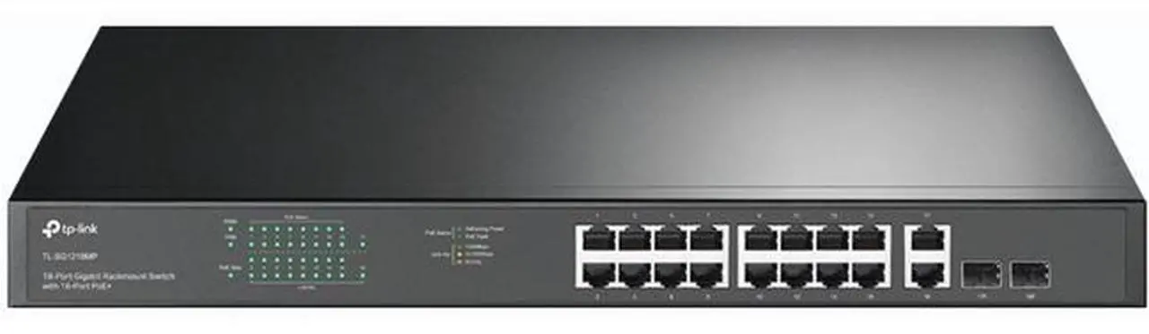 Main image of TP-Link TL-SG1218MP | 16 Port Gigabit PoE Switch | 16 PoE+ Ports @250W, w/ 2 Uplink Gigabit Ports + 2 Combo SFP Slots | Plug & Play | Sturdy Metal | Rack-mountable