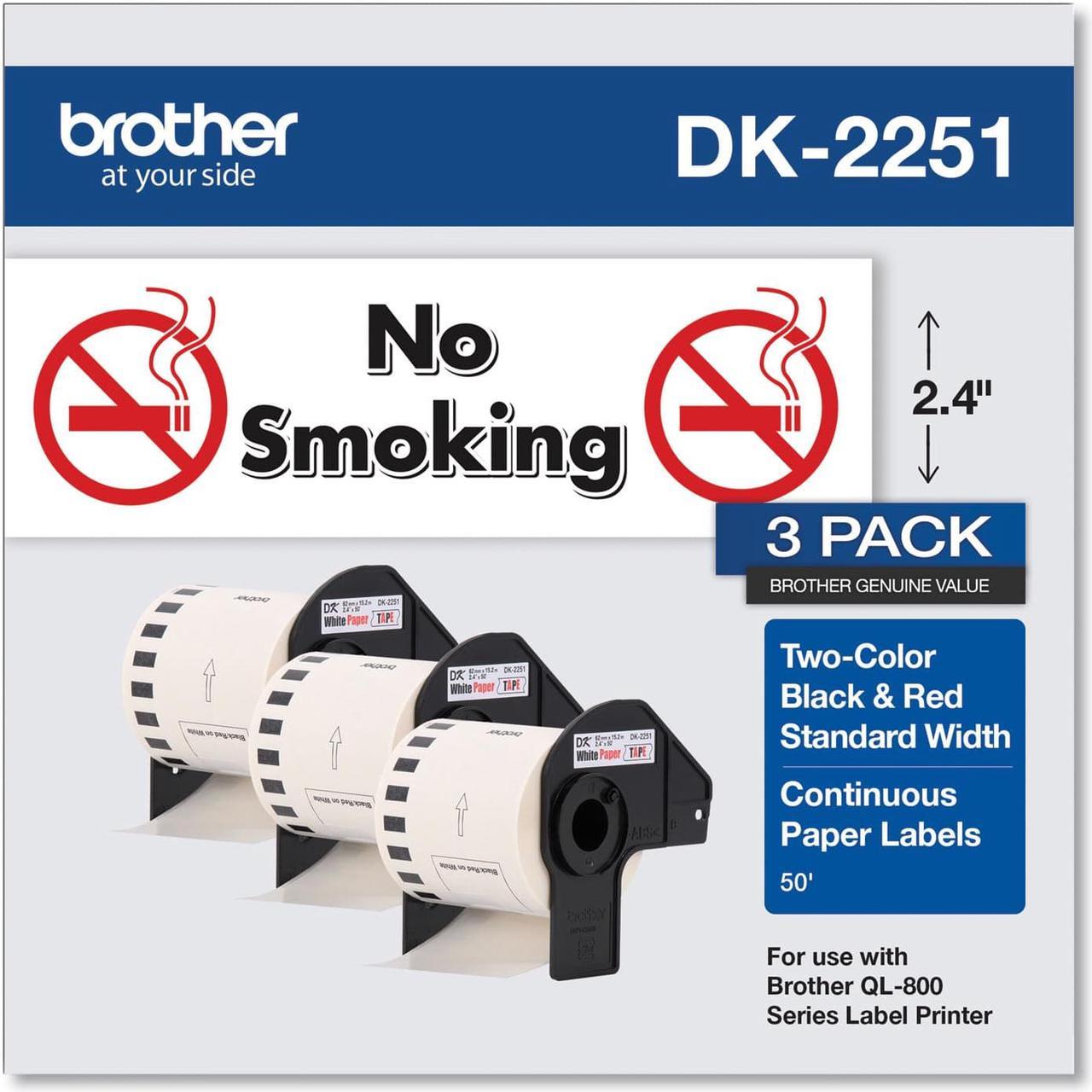 Brother Continuous Paper Label Tape, 2.44" x 100ft, White, 3 Rolls/Pack