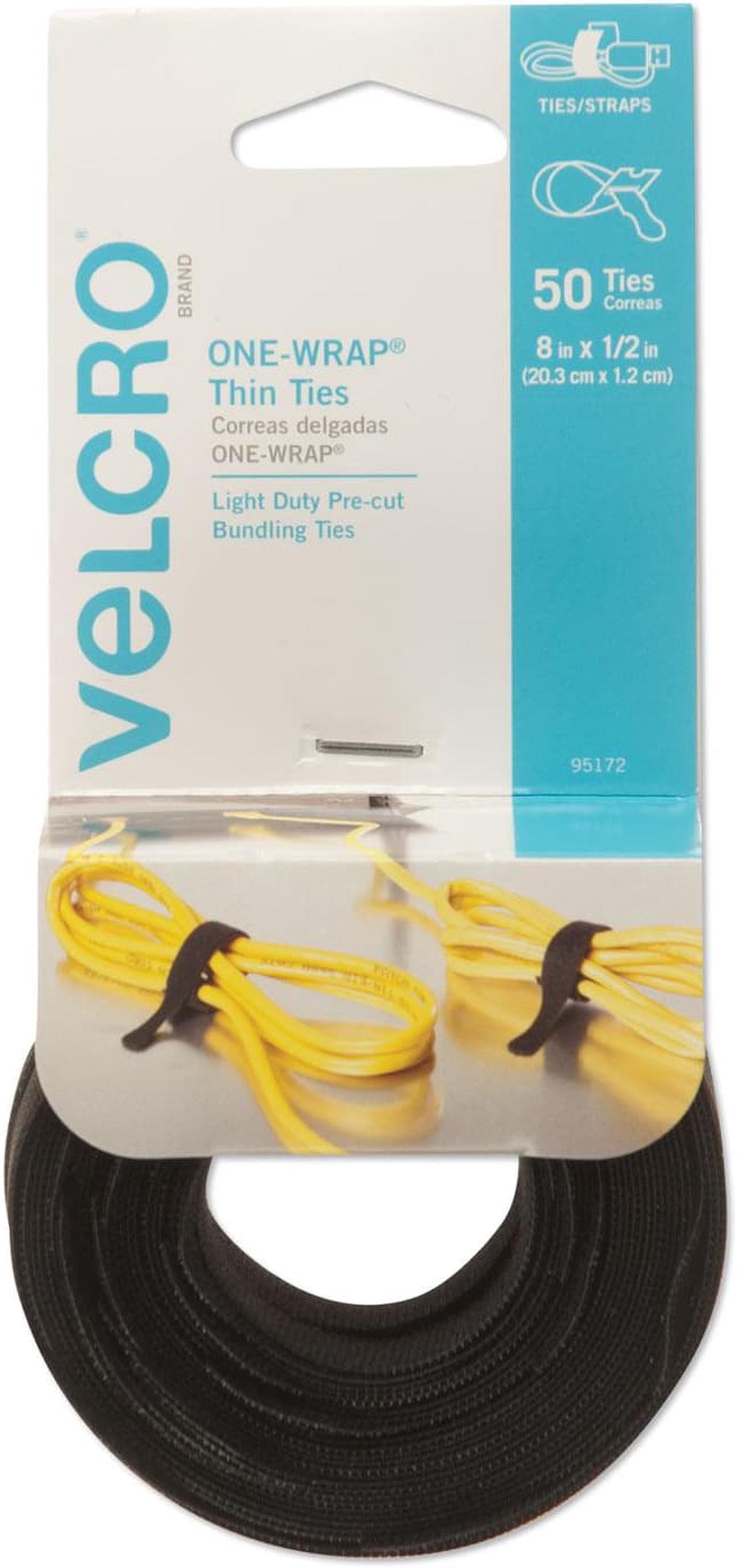 Alt view image 3 of 19 - Velcro Brand One-Wrap Pre-Cut Thin Ties, 0.5" X 8", Black, 50/Pack 95172