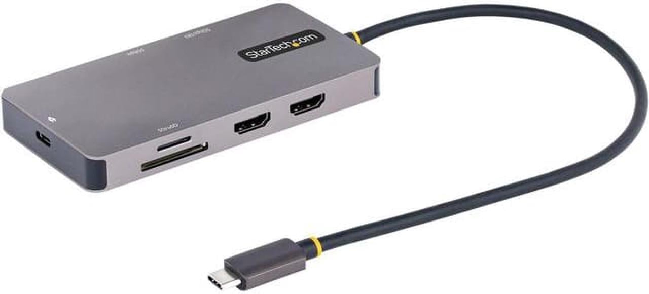 StarTech USB C Multiport Adapter, Dual HDMI Video, 4K 60Hz, 2Pt 5Gbps USB-A Hub, 100W Power Delivery Pass-Through/GbE/SD/MicroSD, 12"/30cm Cable, Travel Dock, Laptop Docking Station