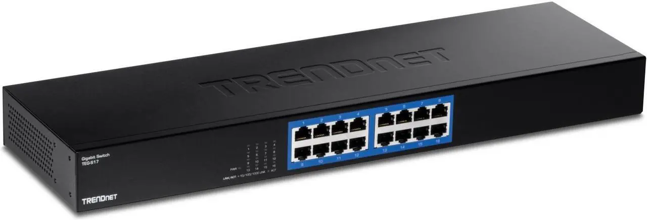 Alt view image 15 of 17 - TRENDnet 16-Port Gigabit Switch, TEG-S17, 16 x Gigabit RJ-45 Ports, 32Gbps Switching Capacity, Fanless Design, Metal Enclosure, Internal Power Supply, Lifetime Protection, Black
