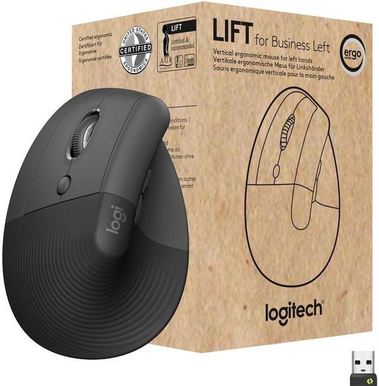 Logitech Lift for Business Left, Vertical Ergonomic Mouse - Left-handed, Wireless, Bluetooth or Secured Logi Bolt USB, Quiet clicks, Globally Certified, Windows/Mac/Chrome/Linux