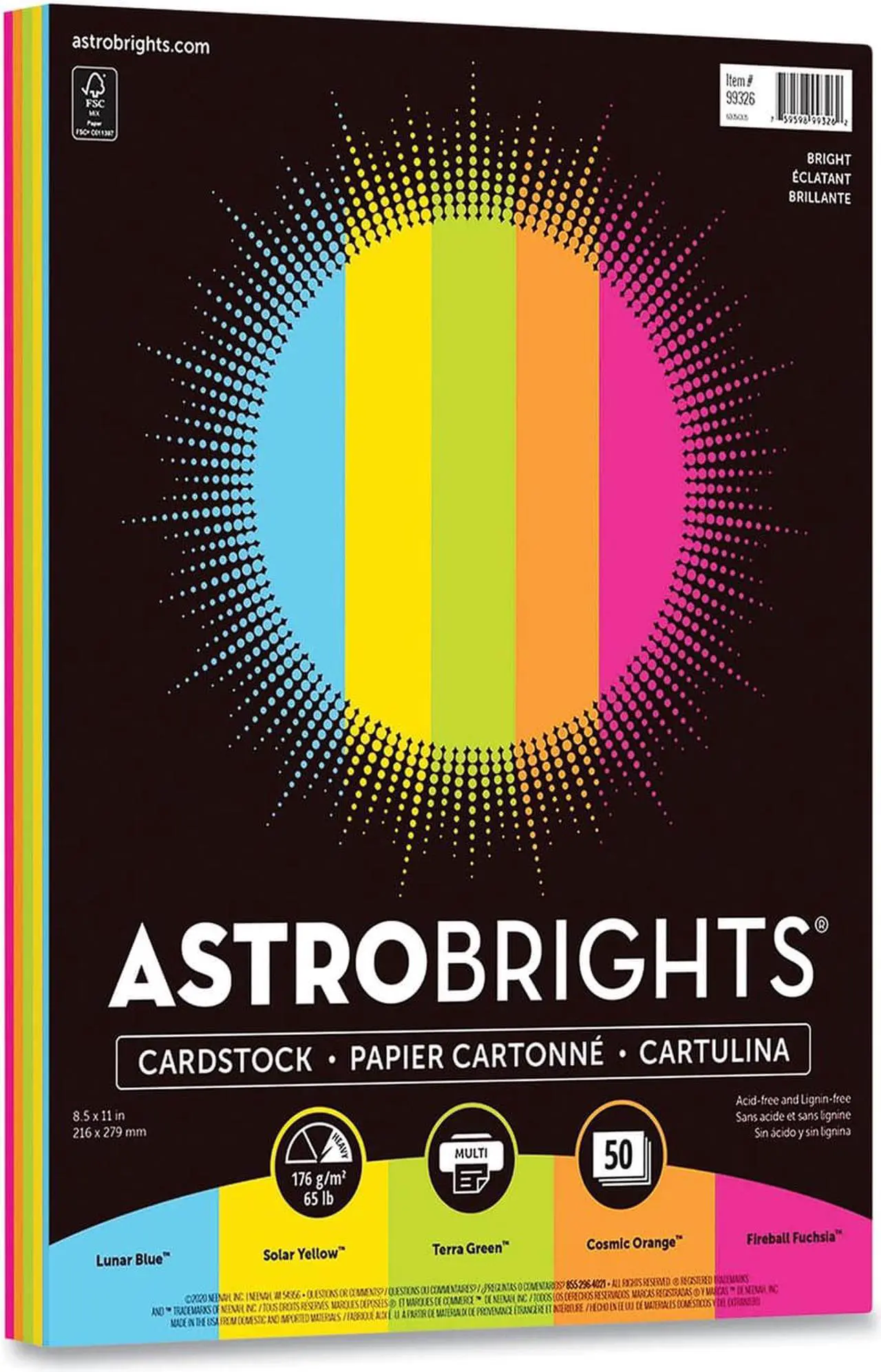 Alt view image 2 of 2 - COLOR CARDSTOCK, 65 LB, 8.5 X 11, ASSORTED BRIGHT COLORS, 50/PACK
