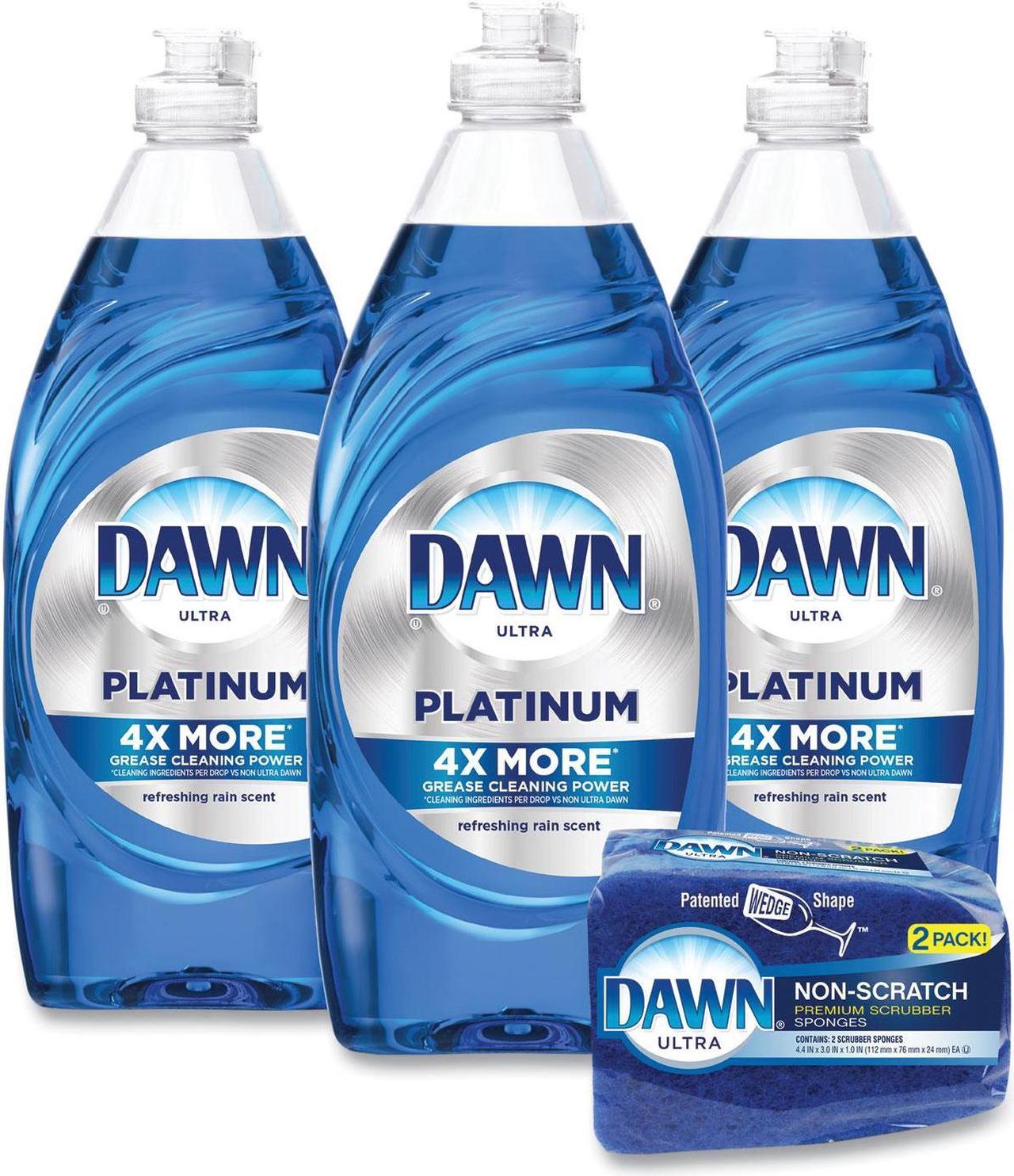 Alt view image 2 of 2 - Dawn Dish Soap Platinum Dishwashing Liquid + Non-Scratch Sponges for Dishes, Refreshing Rain Scent, Includes 3x24oz + 2 Sponges (Packaging May Vary)