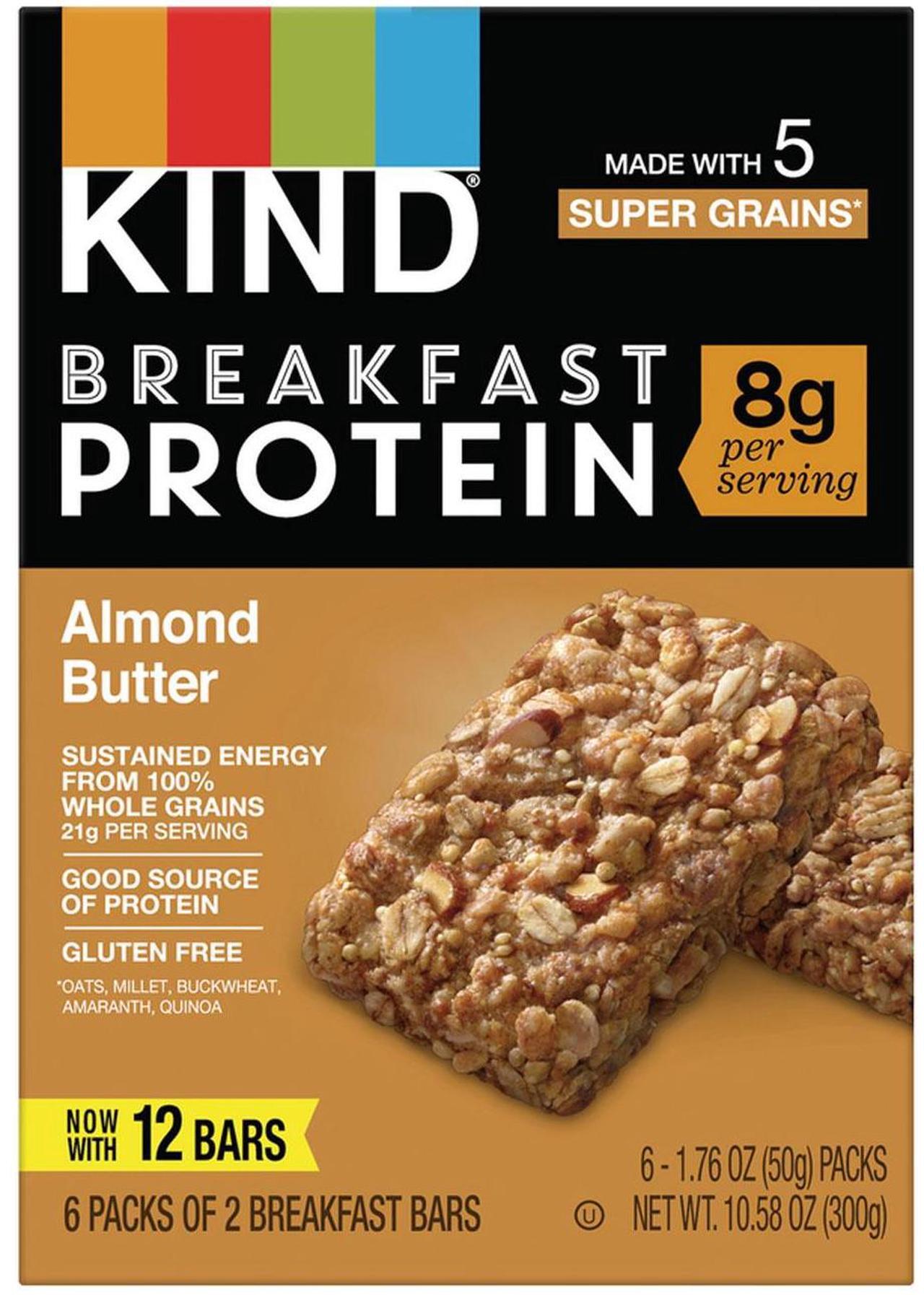 Alt view image 8 of 14 - KIND Gluten-Free Almond Butter Protein Breakfast Bar 0.88 oz. 6 Bars/Box (41935) PHW41935