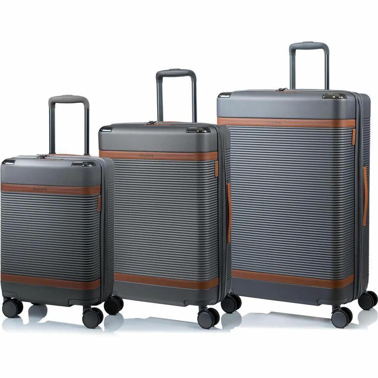 Alt view image 9 of 15 - CHAMPS Vintage III Collection 3-piece Hardside Luggage set Grey S1033GREY