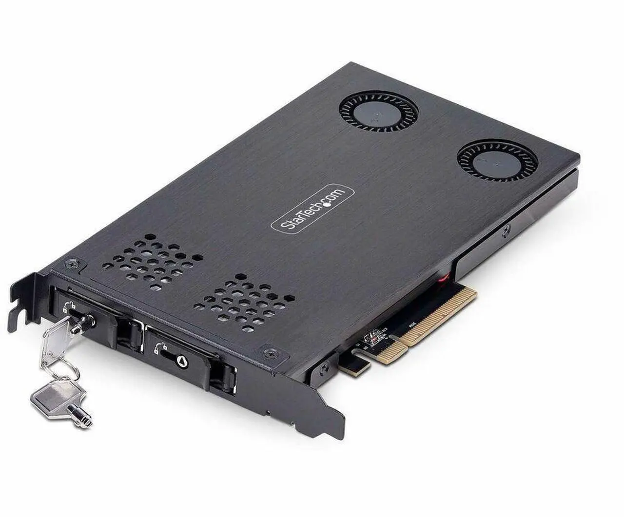 Main image of StarTech Dual-Bay M.2 NVMe SSD to PCIe x8 Removable Mobile Rack  2M2-REMOVABLE-PCIE