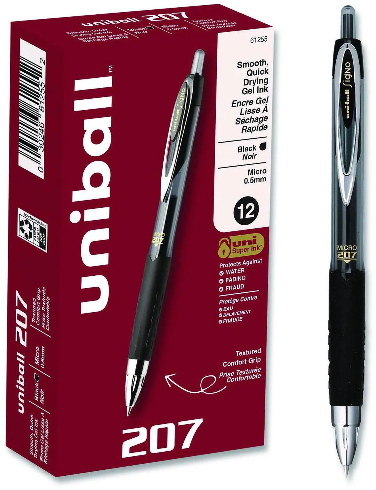 Main image of Uni-ball Signo 207 Retractable Gel Pen Micro 0.5 mm Black Ink Dozen 61255